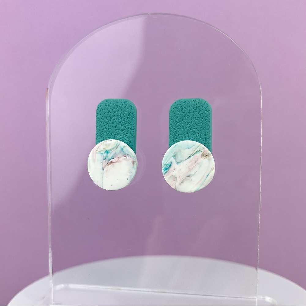 Marbled Howlite Pattern Statement Stud Earrings Polymer Clay Handmade